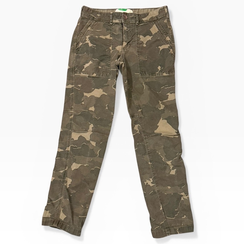 Anthropologie Camo Utility Pants Green Brown Camouflage Patch Pocket Size 25 Y2K